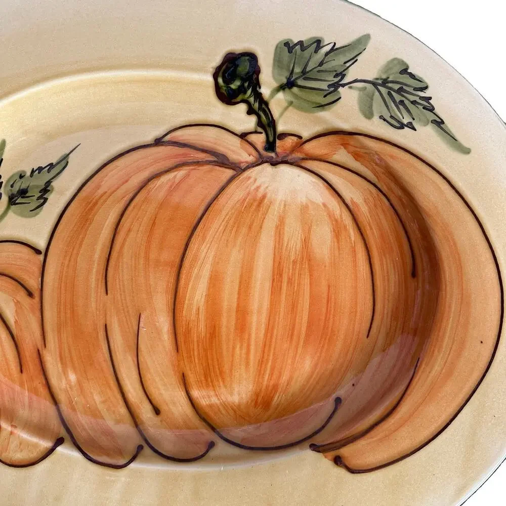 Williams Sonoma Fall Harvest Pumpkin Hand Painted Oval Serving Platter Italy